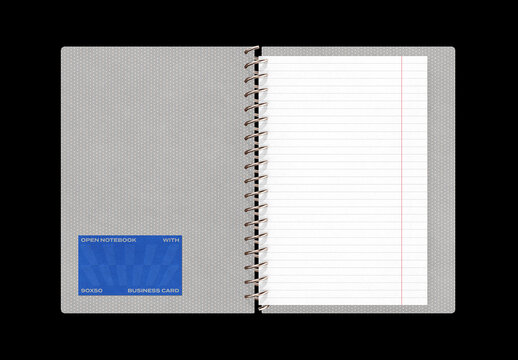 Open Notebook & 90x50 Business Card Mockup