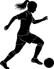 Obraz premium A silhouette illustration of a female soccer player actively dribbling the ball,