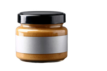 Smooth Nut Butter in Glass Jar with Black Lid and Silver Label for Natural Food and Cooking Use in Stylish Presentation and Healthy Ingredient Options