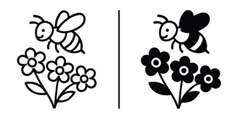 Buzzing Delight: A whimsical illustration of a bee hovering gracefully above a cluster of blooming flowers, capturing the essence of nature's beauty.