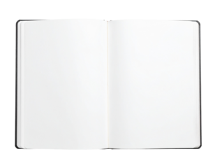Open blank notebook or journal, isolated on white.