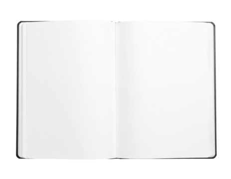 Open blank notebook or journal, isolated on white.