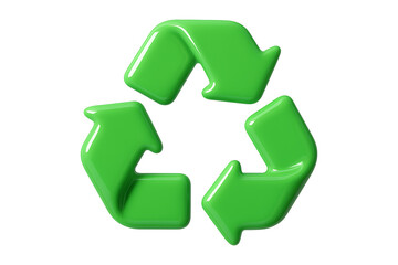 3D Green Recycle Symbol Isolated on a Transparent Background