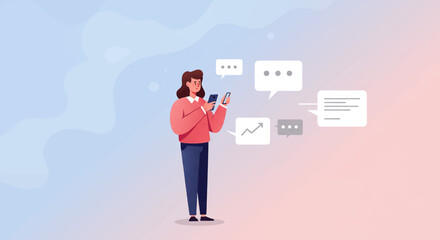 a woman is standing with her phone and talking to someone