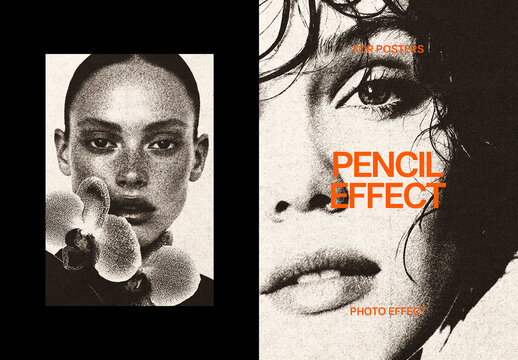 Pencil Poster Photo Effect Mockup