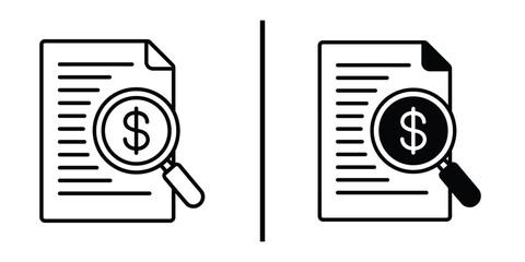Financial Documents Under Scrutiny: A vector illustration presenting a detailed examination of financial documents, focusing on money matters and financial transparency in black and white.
