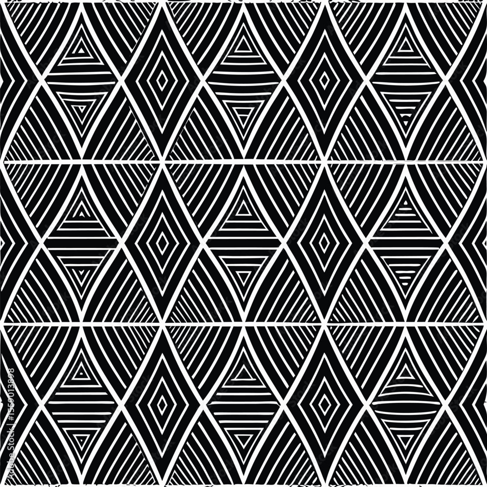 Poster abstract geometric pattern in black and white with triangle and diamond shapes