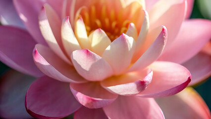 Close Up of a Delicate Pink Lotus Flower With Yellow Center and Graceful Petals Gently Unfolding