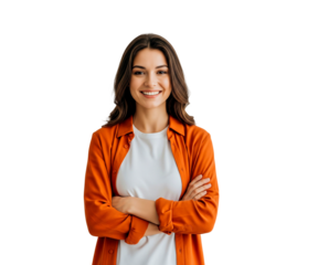 portrait of a young woman crossed arms on white