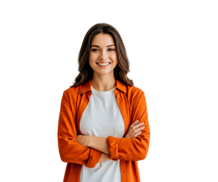 portrait of a young woman crossed arms on white - Powered by Adobe