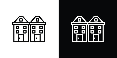 Terraced Houses icon in thin stroke and flat style.