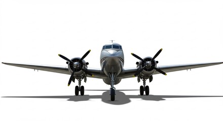 Fototapeta premium 力強く輝くプロペラ機 白背景 美しいシルエット 航空機