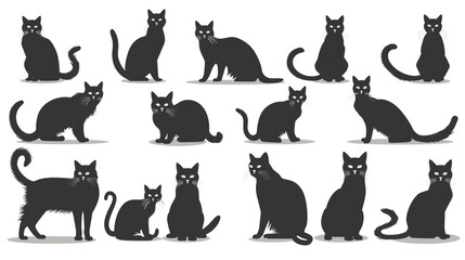 black cat silhouettes in various poses, conveying elegance and mystery. These graceful felines add a touch of mystique and charm