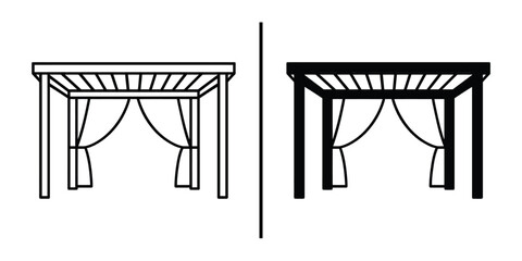 Pergola design: A graphic illustration of contrasting pergola designs offers a glimpse of outdoor structures. Emphasizing the balance of light and shadow in its minimalist style.
