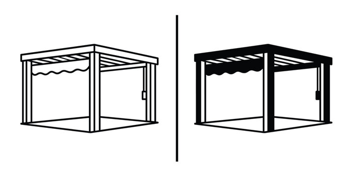 Pergola Design Options: Two variations of a stylish pergola design, one in black and one in outline, showcasing its versatile and modern appeal.