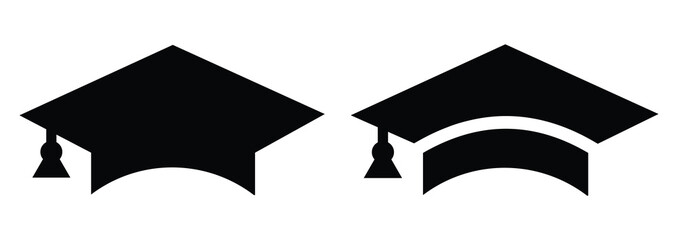 Stylized educational typography featuring lowercase and uppercase letters topped with academic graduation caps, symbolizing modern learning and creative academic design.