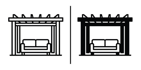 Modern Pergola Design: A dual presentation of a modern pergola design, showcasing both a light and dark aesthetic with a focus on a comfortable seating area