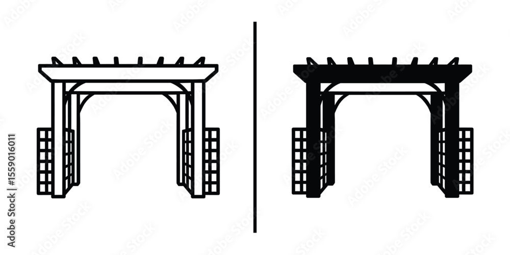 Poster arbor structure: a contrasting visual representation of a classical wooden arbor. captured with bold