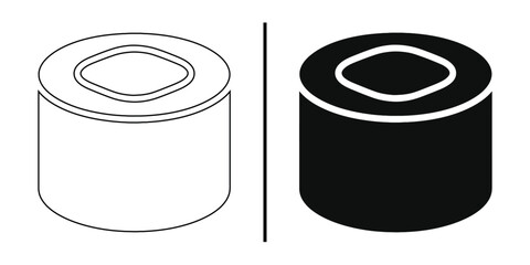 Sushi with contrasting elements: An artistic composition featuring two sushi rolls, one rendered in white and the other in black, evoking the visual play of light and shadow.