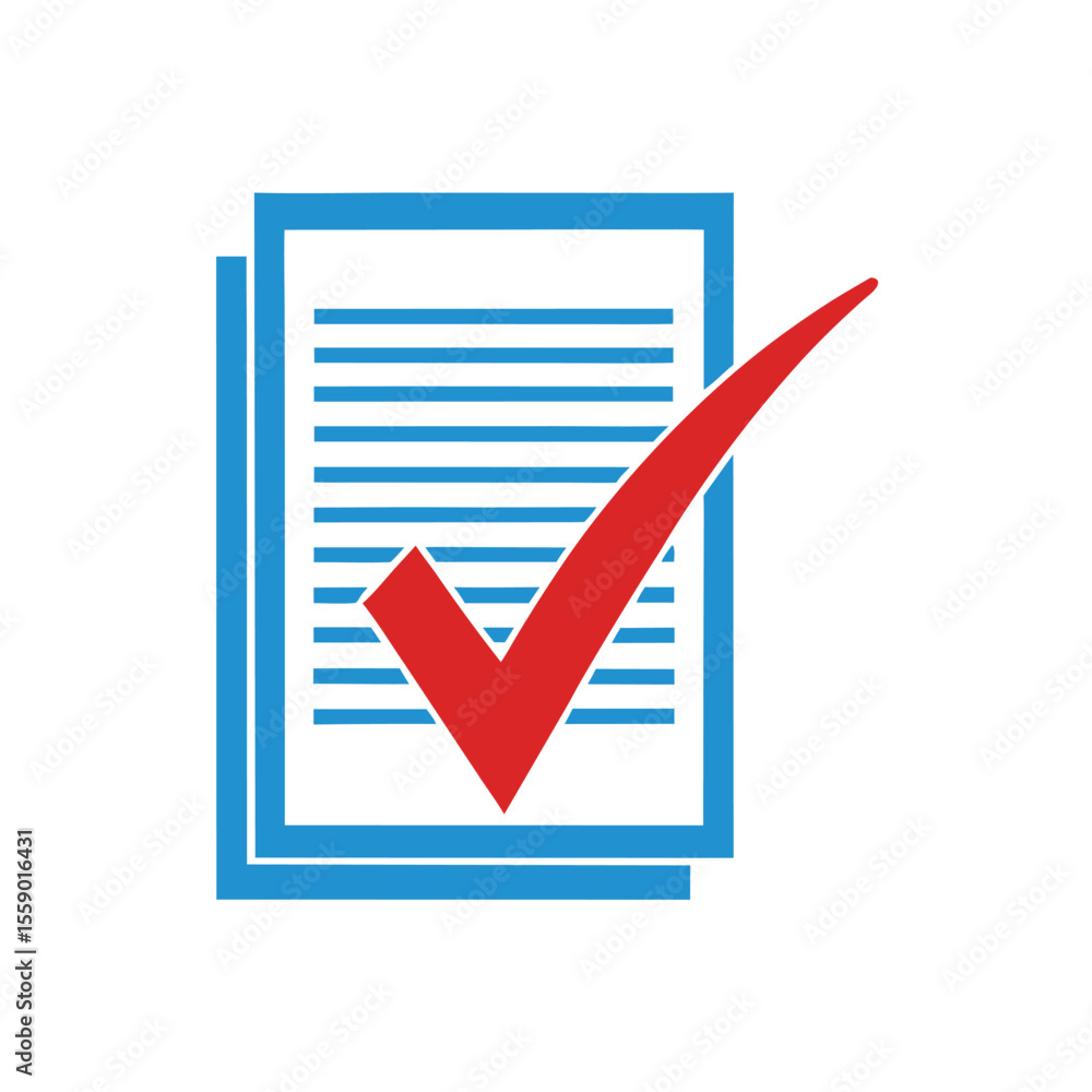 Poster blue document with red check mark vector