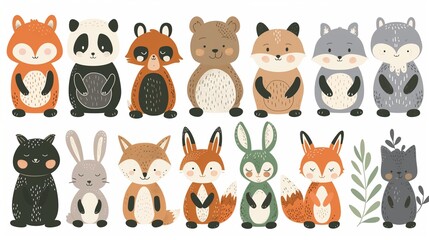 Fototapeta premium Adorable collection of illustrated forest animals. Featuring a charming array of woodland creatures, the illustration is perfect for projects related to nature and wildlife