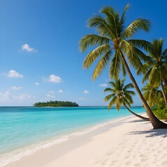 Tropical Beach with Clear Blue Water and Palm Trees