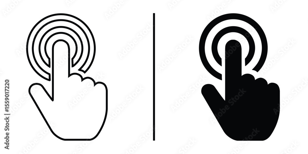 Poster touch interface icon: a pair of stylized hand icons, symbolizing interactive engagement, one in a cr
