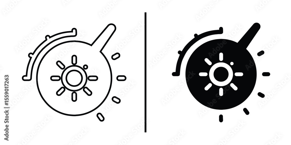 Poster brightness control icons: a pair of minimalist brightness control icons, one in line art and the oth
