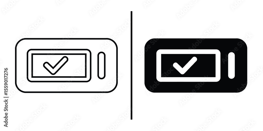 Poster complete task icon set: a versatile set of two icons, one in line art and the other in solid black, 