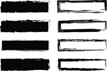 A collection of grunge-style brush rectangles and hand-drawn frames in high-contrast black and white, perfect for poster designs, banners, or edgy modern layout concepts.