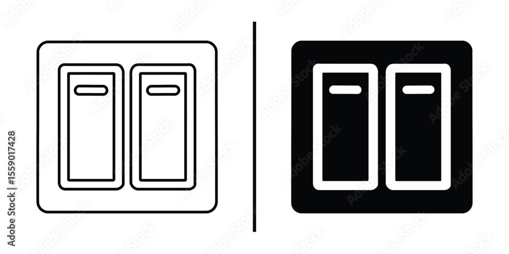 Poster switching decisions: a minimalist depiction of two electrical light switches in a simple line art fo