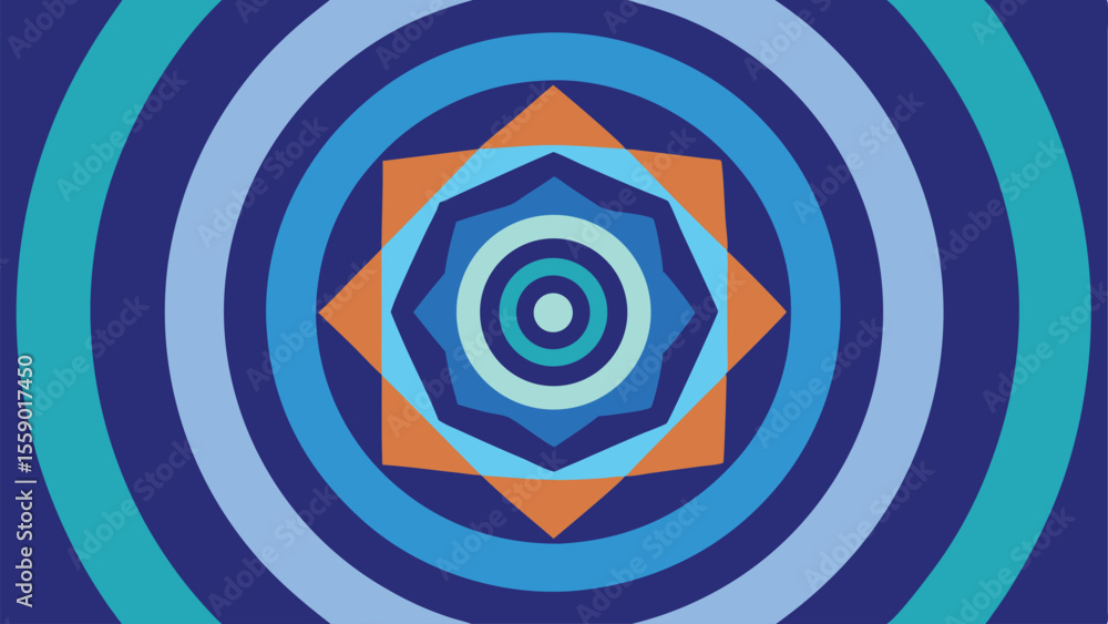 Poster abstract geometric pattern of concentric circles and shapes with a decorative design