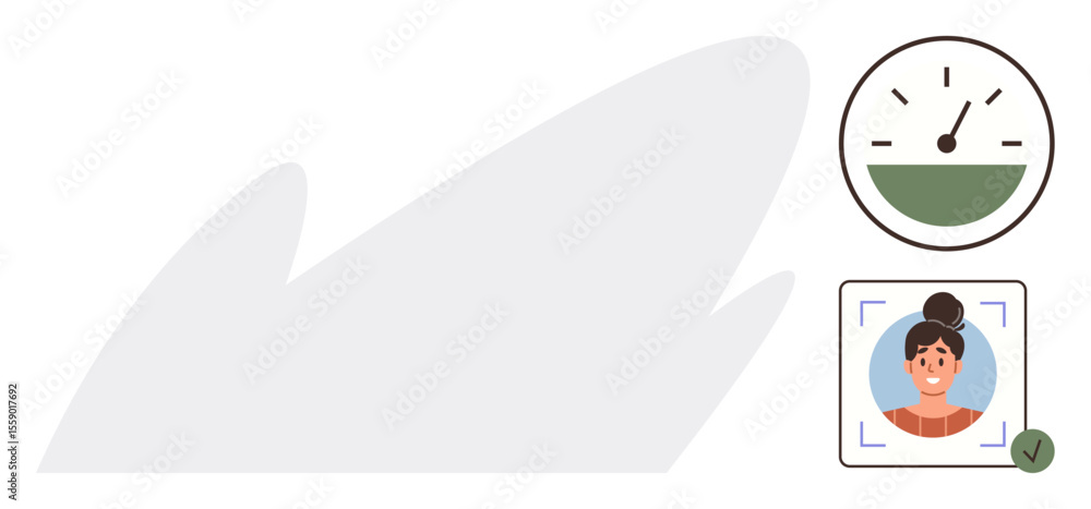 Poster profile image with verification checkmark alongside progress gauge on abstract shape. ideal for iden