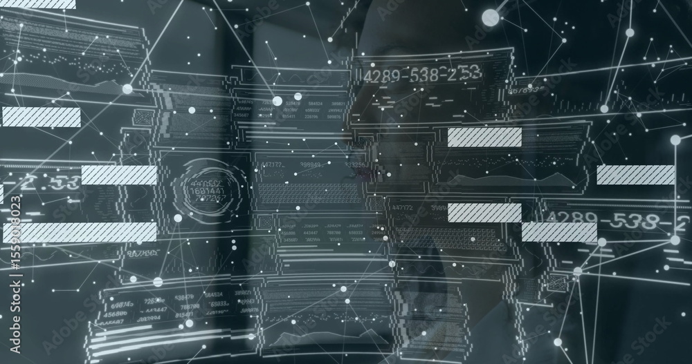 Poster digital interface with data charts and graphs over network connections image