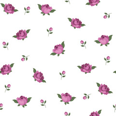 Vector seamless pattern with pink peony flowers on white background. Perfect for prints on clothes, textiles, wallpapers, wrapping paper, scrapbooking.