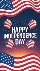 Happy independence day with american flags and balloons on a gradient background