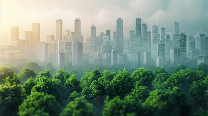 Fototapeta premium an aerial view of a cityscape and a forest, creating a striking contrast between nature and urban development