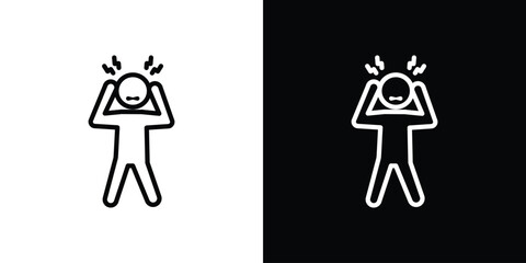 Irritated human icon in thin stroke and flat style.