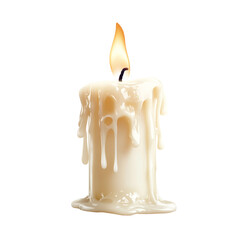 Melted candle burning bright isolated on black background
