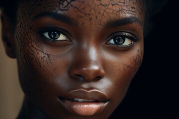 Close up beauty portrait of a fashion model with creative cracked skin makeup