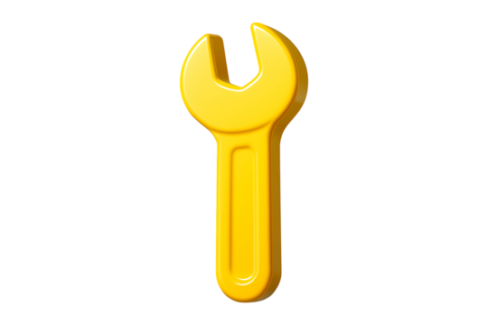 Glossy 3D Yellow Wrench Icon Isolated on a Transparent Background