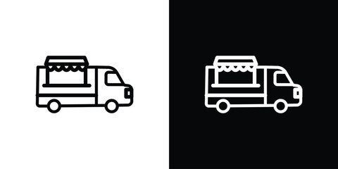 Obraz premium Food truck icon in thin stroke and flat style.