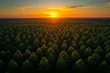 Fototapeta premium Stunning sunrise over dense forest in tranquil natural landscape