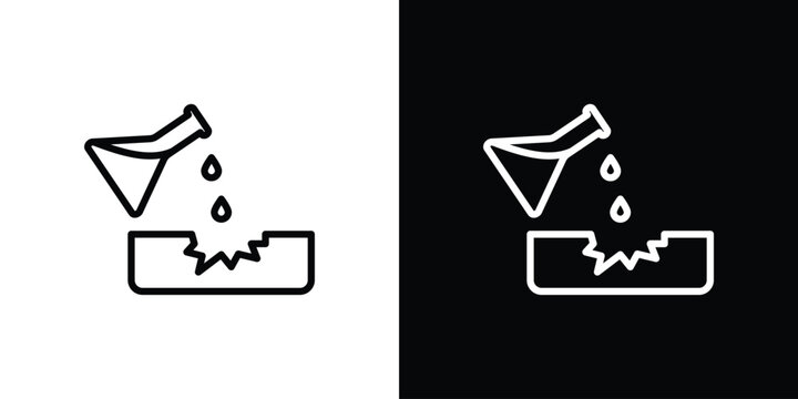 Corrosive substance icon in thin stroke and flat style.