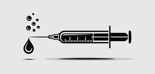 Simple Syringe Icon with Droplet and Bubbles