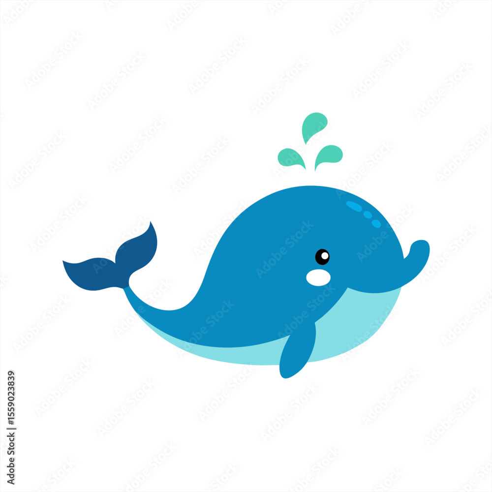 Poster cute whale spouting water and fish motif vector on transparent background for web and graphic design
