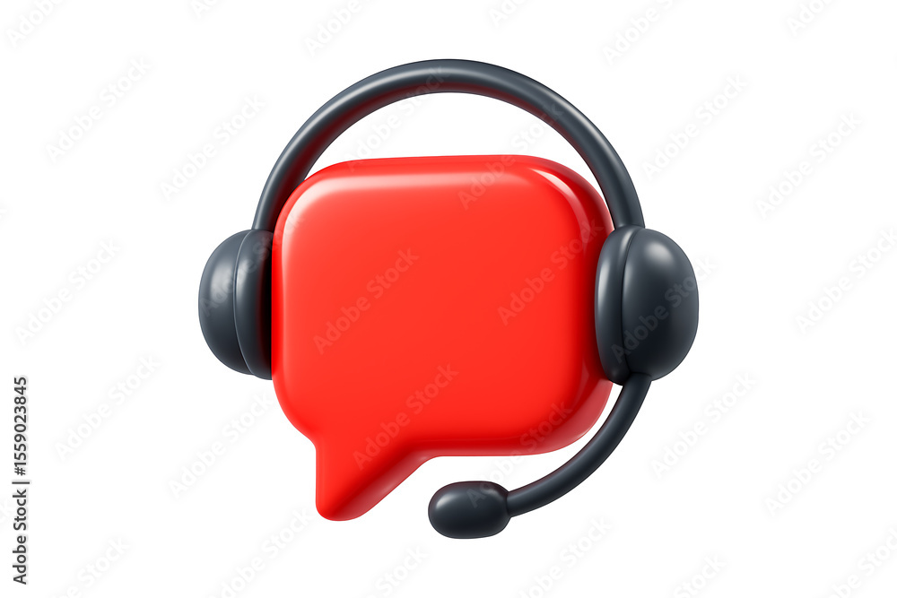 Poster red speech bubble with headset icon isolated on a transparent background
