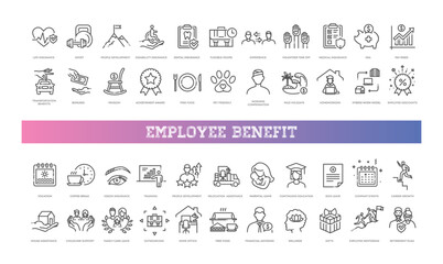 Employee Benefits line icons set