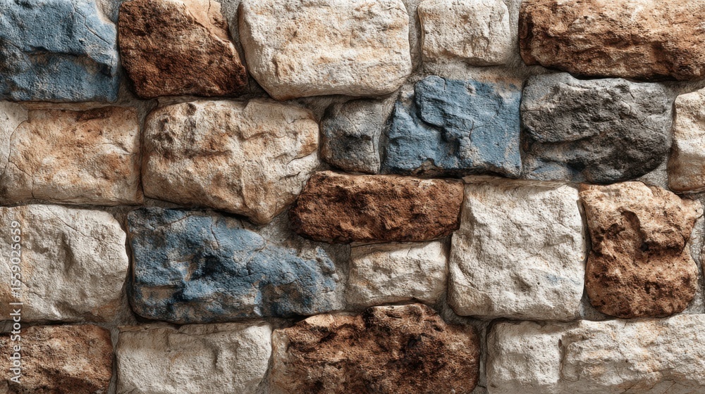 Poster a wall constructed from various stones in earthy tones stands out with its rustic charm. the mix of 