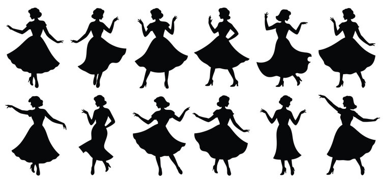 Vintage Women Silhouettes in Swinging Dresses